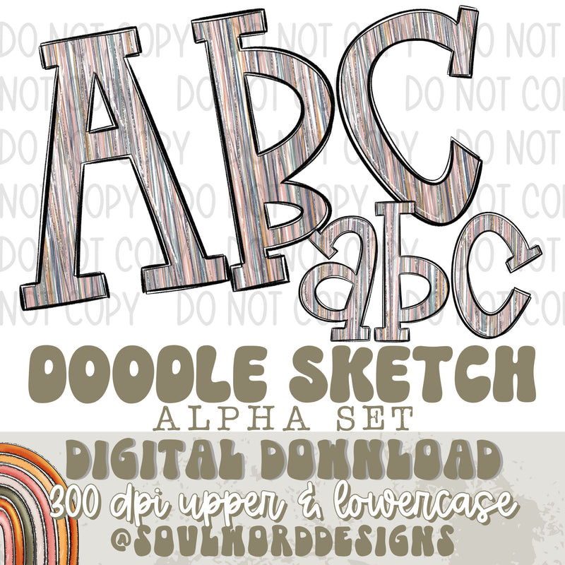 Pastel Brushstroke Streaks Doodle Sketch Alpha Set - DIGITAL DOWNLOAD