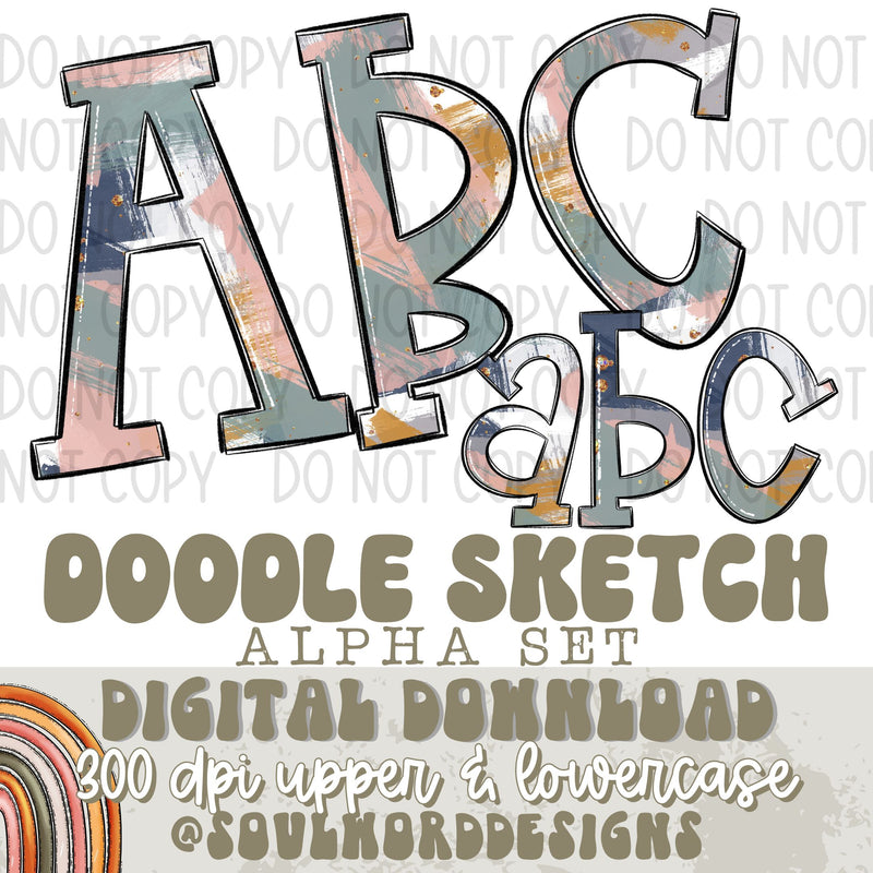 Pastel Messy Brush Doodle Sketch Alpha Set - DIGITAL DOWNLOAD