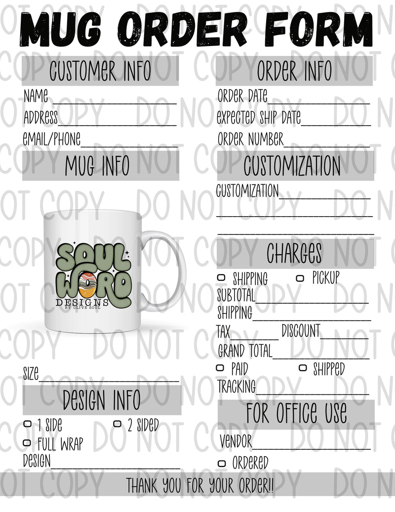 Mug Order Form Printable - DIGITAL FILES