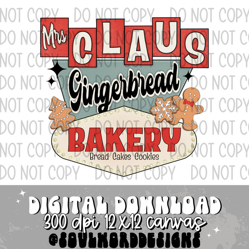 Mrs Claus Gingerbread Bakery Retro Sign - DIGITAL DOWNLOAD