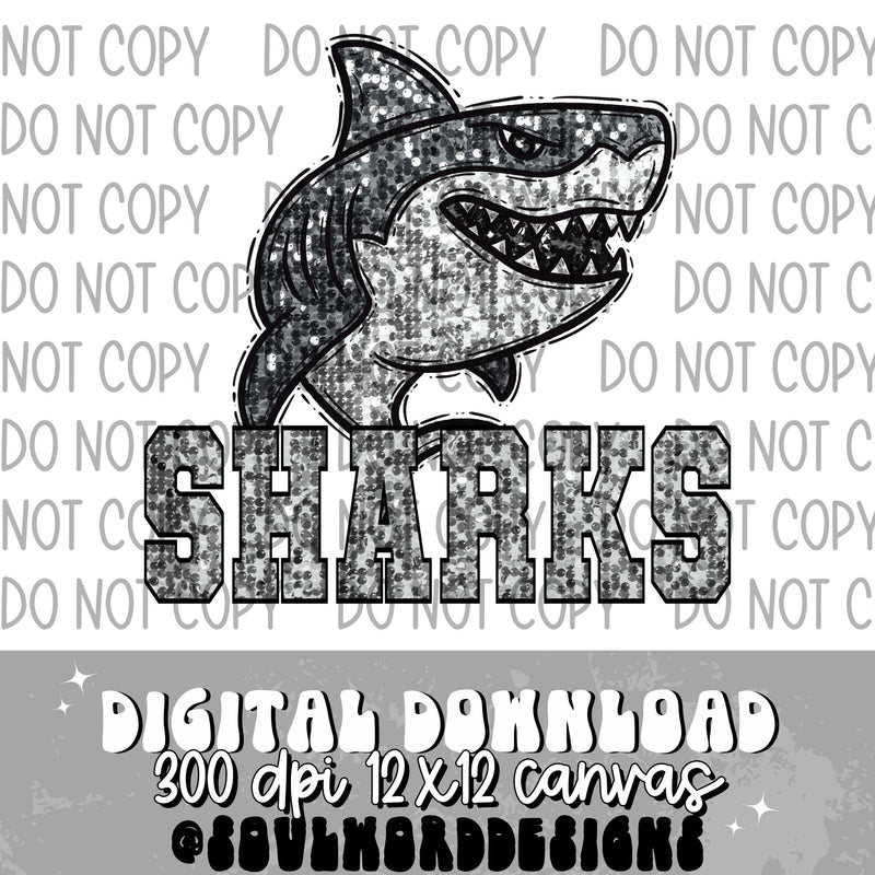 Sharks Sequin Mascot - DIGITAL DOWNLOAD