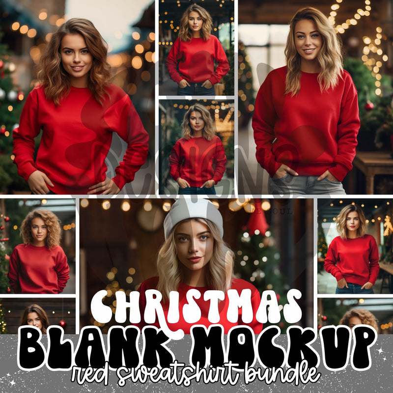 Red Sweatshirt Christmas Mockup Bundle - DIGITAL FILES