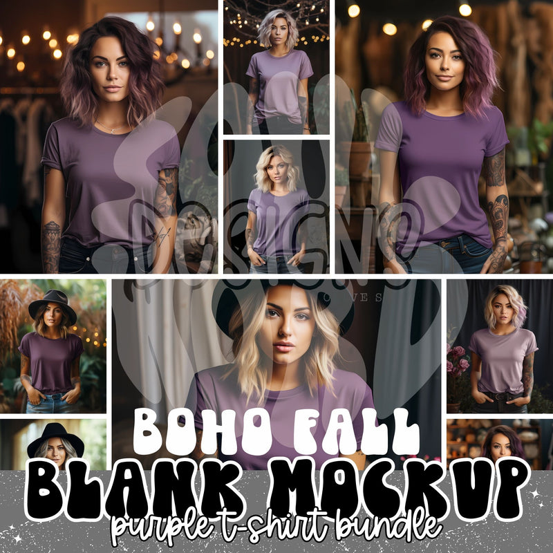 Purple T-Shirt Boho Fall Mockup Bundle - DIGITAL FILES