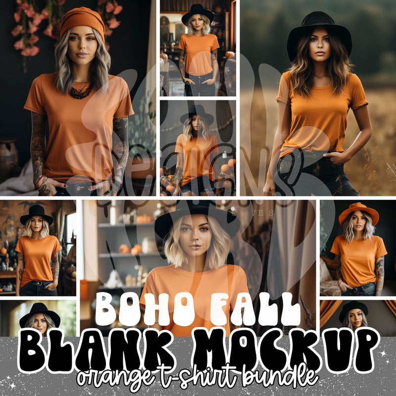 Orange T-Shirt Boho Fall Mockup Bundle - DIGITAL FILES