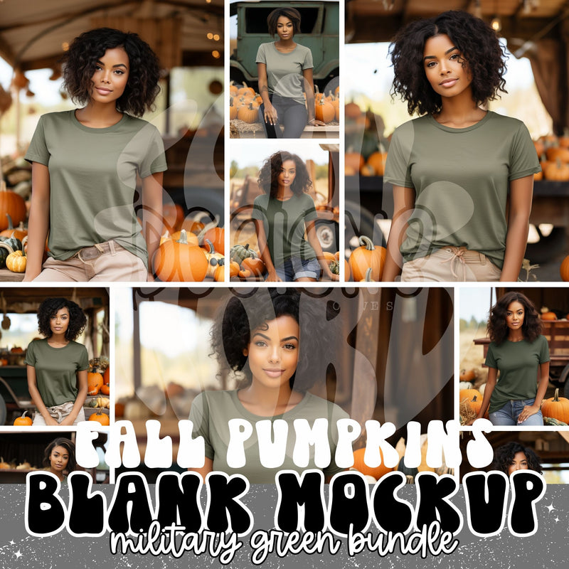 Military Green T-Shirt Fall Pumpkins Vol 1 Mockup Bundle - DIGITAL FILES