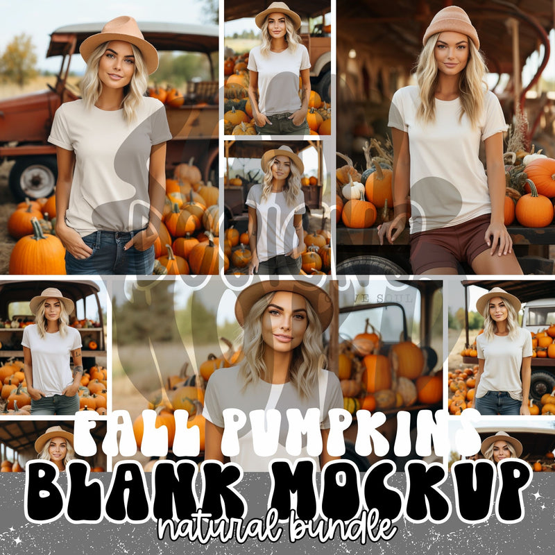 Natural T-Shirt Fall Pumpkins Mockup Bundle - DIGITAL FILES