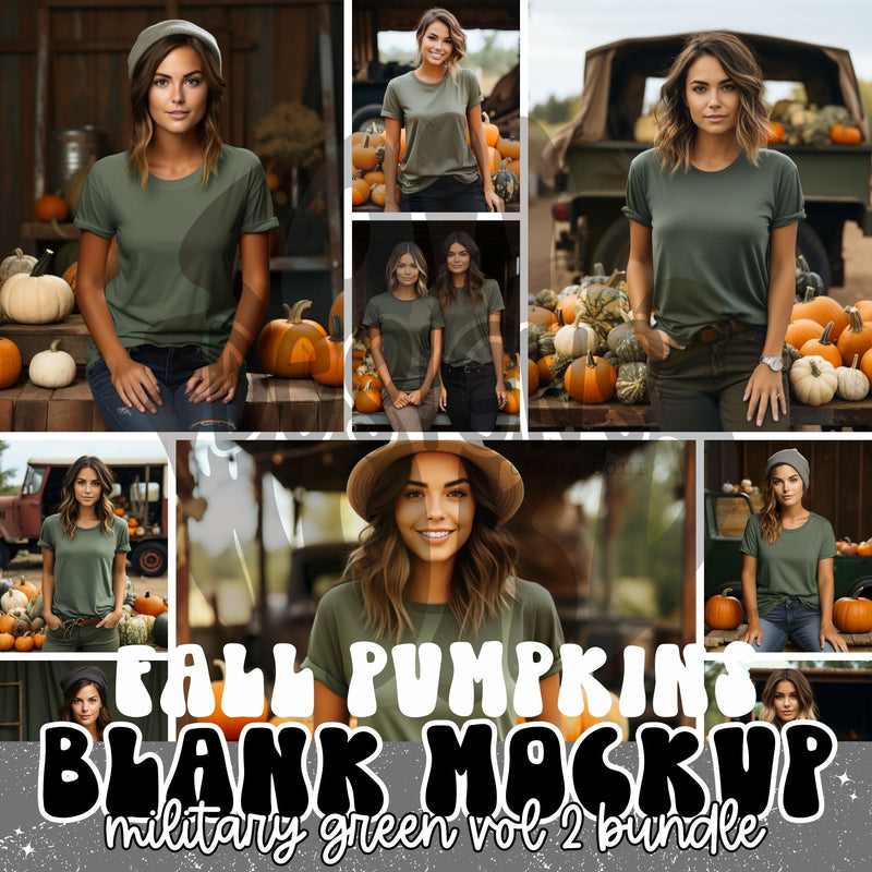 Military Green T-Shirt Fall Pumpkins Vol 2 Mockup Bundle - DIGITAL FILES