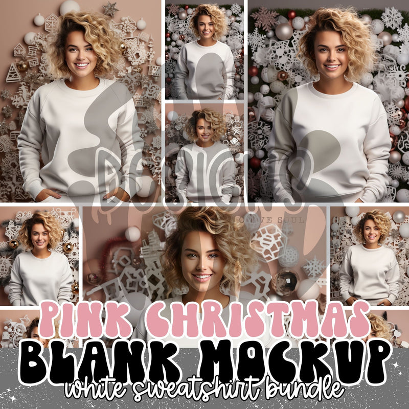 White Sweatshirt Pink Christmas Mockup Bundle - DIGITAL FILES