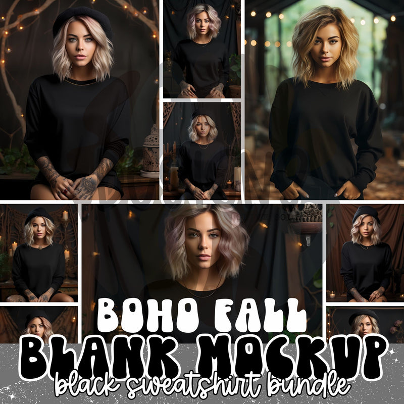 Black Sweatshirt Boho Fall Mockup Bundle - DIGITAL FILES