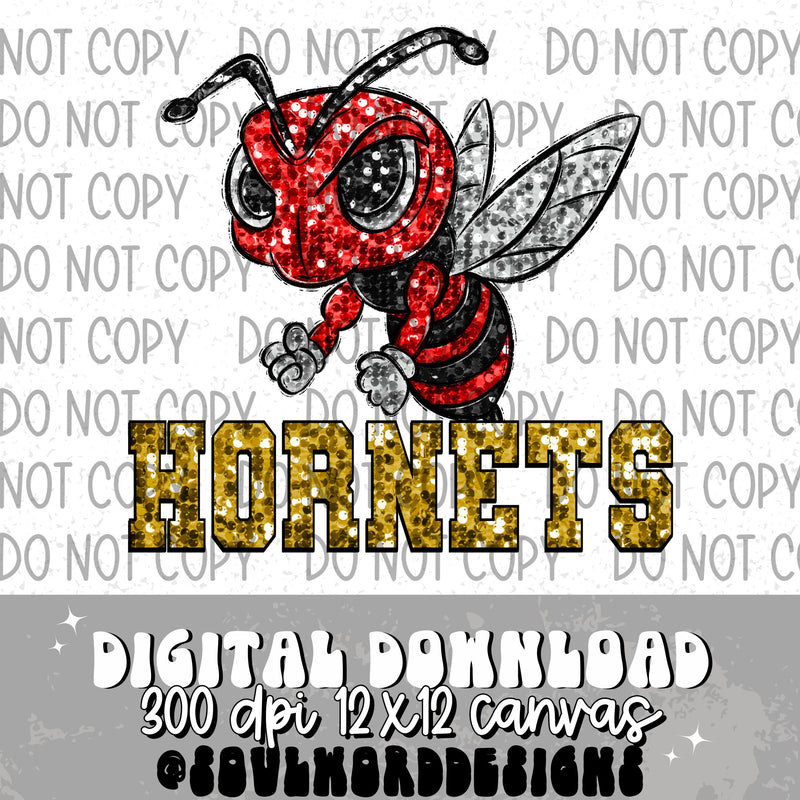 Red Hornets Sequin Mascot - DIGITAL DOWNLOAD