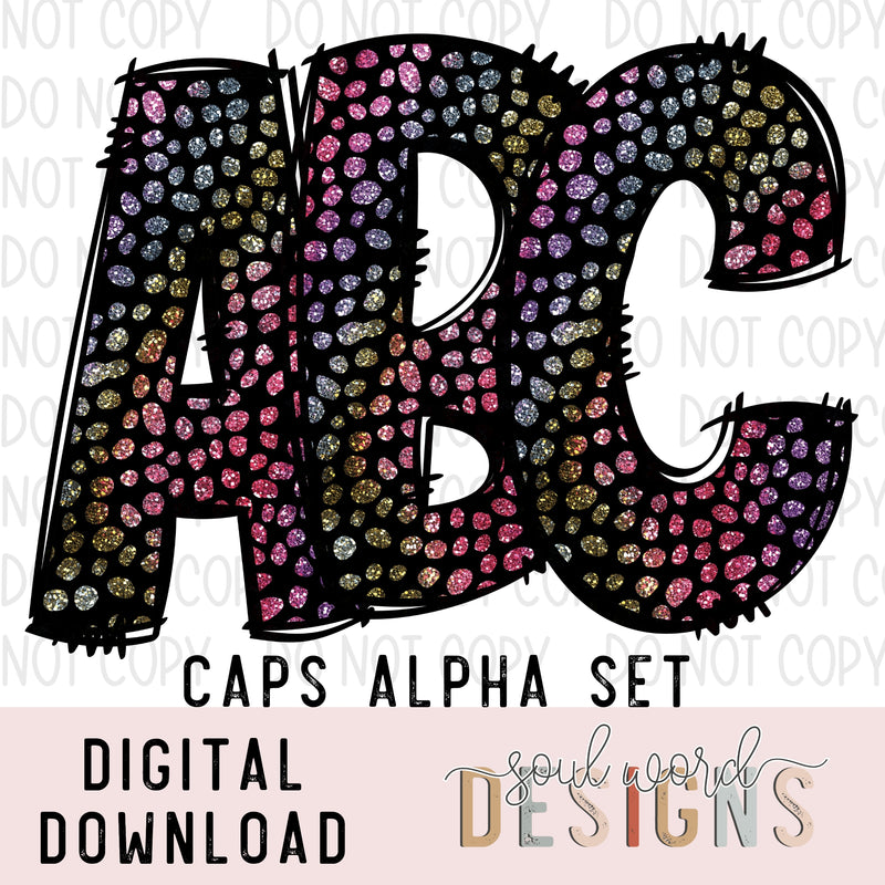 Glitter Dot 1 Doodle Caps Alpha Set - DIGITAL DOWNLOAD
