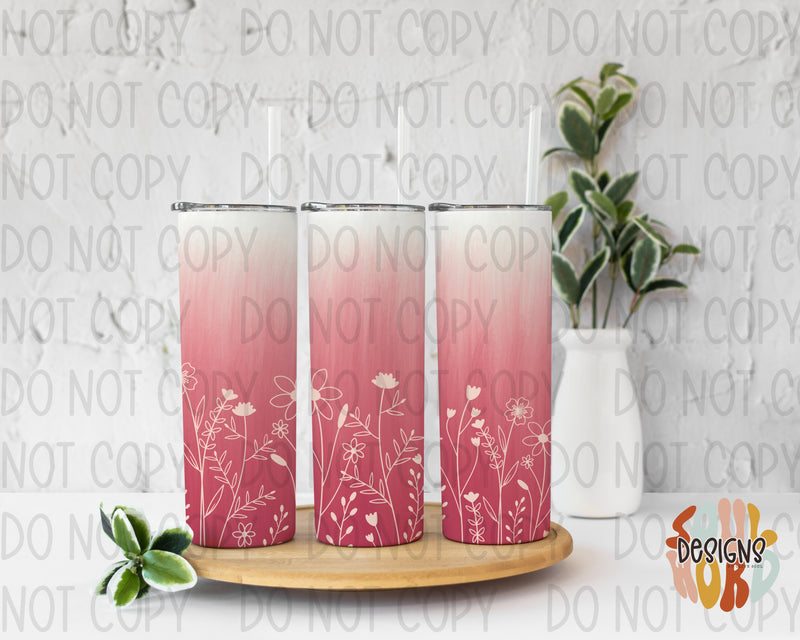 Pink Floral Ombre Skinny Straight Tumbler Design - DIGITAL DOWNLOAD