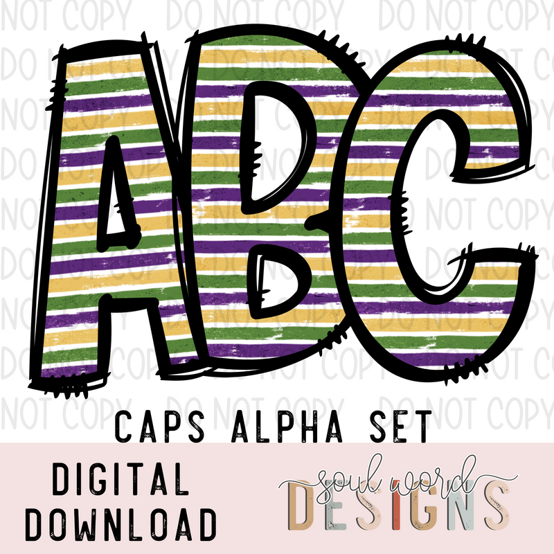 Mardi Stripes Doodle Caps Alpha Set - DIGITAL DOWNLOAD