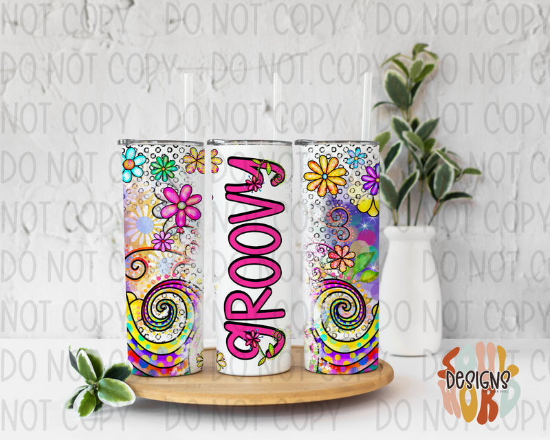 Groovy Bright Floral Swirls Skinny Straight Tumbler Design - DIGITAL DOWNLOAD