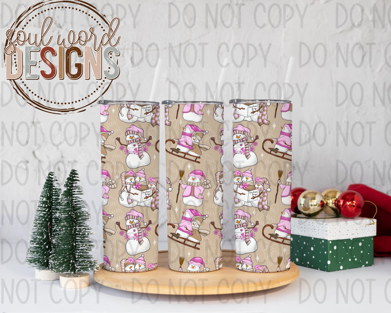 Pink on Tan Snowmen SEAMLESS Design - DIGITAL DOWNLOAD