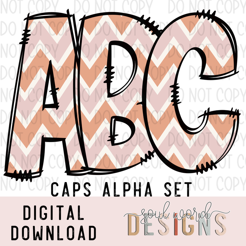 Boho Chevron Doodle Caps Alpha Set - DIGITAL DOWNLOAD