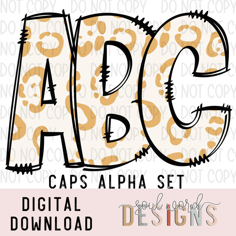 Orange Leopard Doodle Caps Alpha Set - DIGITAL DOWNLOAD