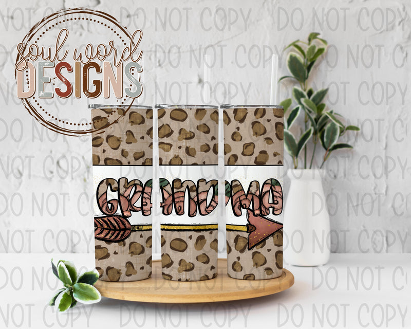 Grandma Arrow Leopard Skinny Straight Tumbler Design - DIGITAL DOWNLOAD