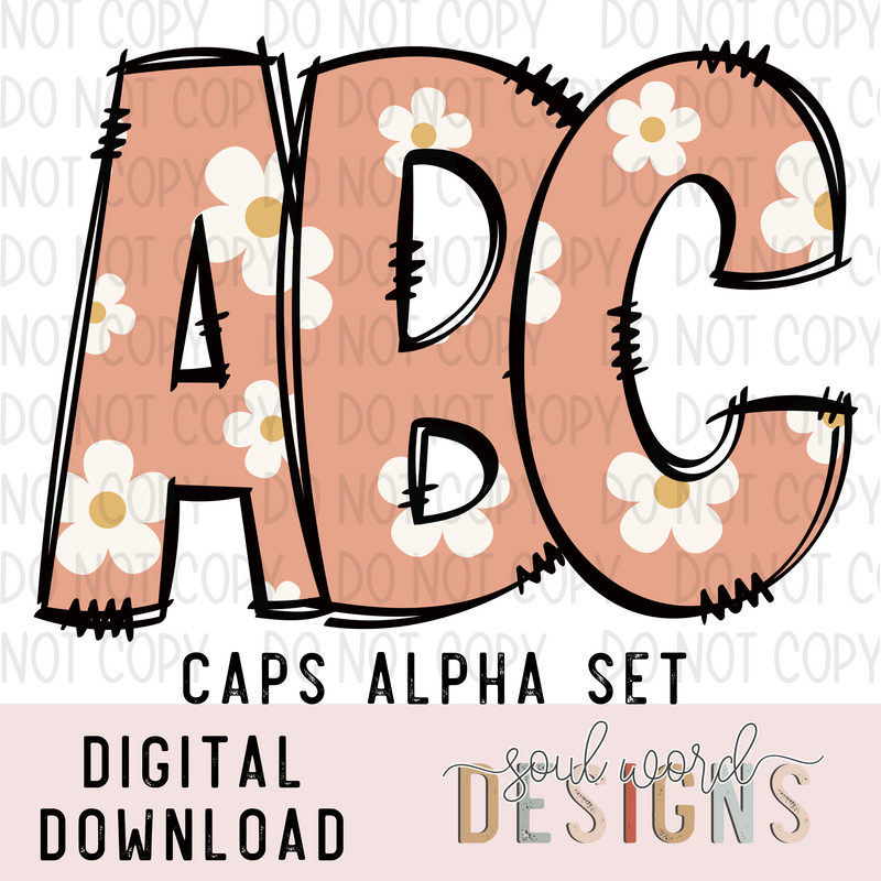 Retro Daisy Doodle Caps Alpha Set - DIGITAL DOWNLOAD