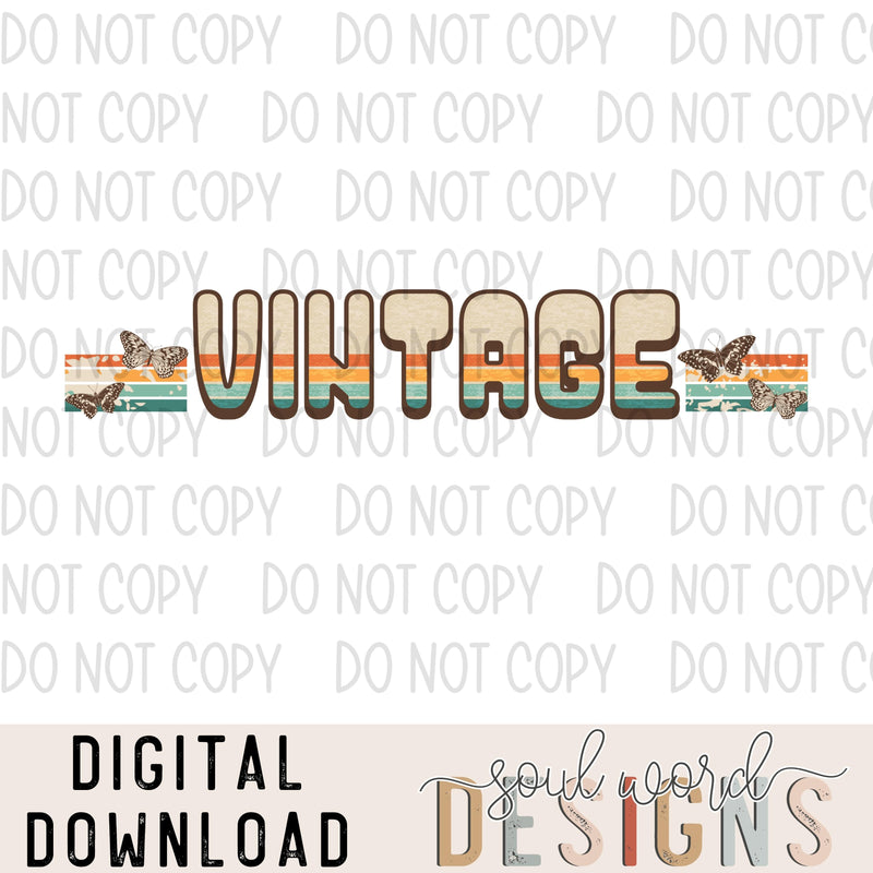 Vintage Retro Stripe Butterflies - DIGITAL DOWNLOAD