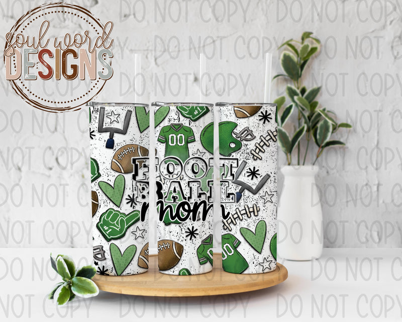 Green Football Mom Skinny Straight Tumbler Design - DIGITAL DOWNLOAD