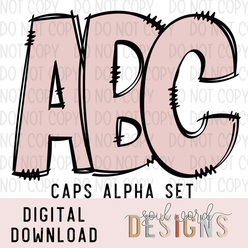 Solid Pink Doodle Caps Alpha Set - DIGITAL DOWNLOAD