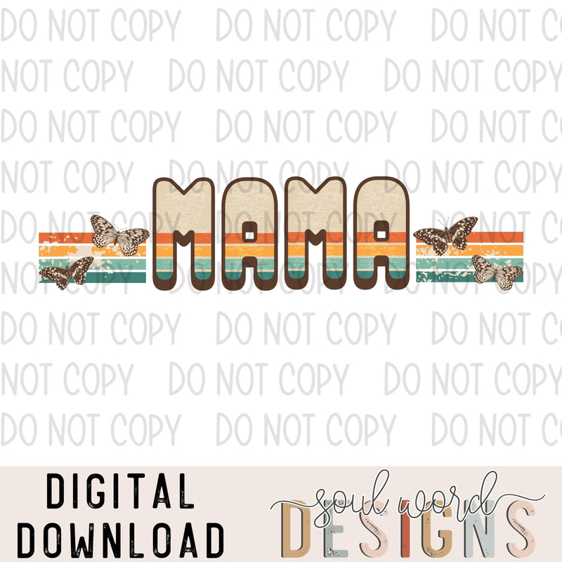 Mama Retro Stripe Butterflies - DIGITAL DOWNLOAD