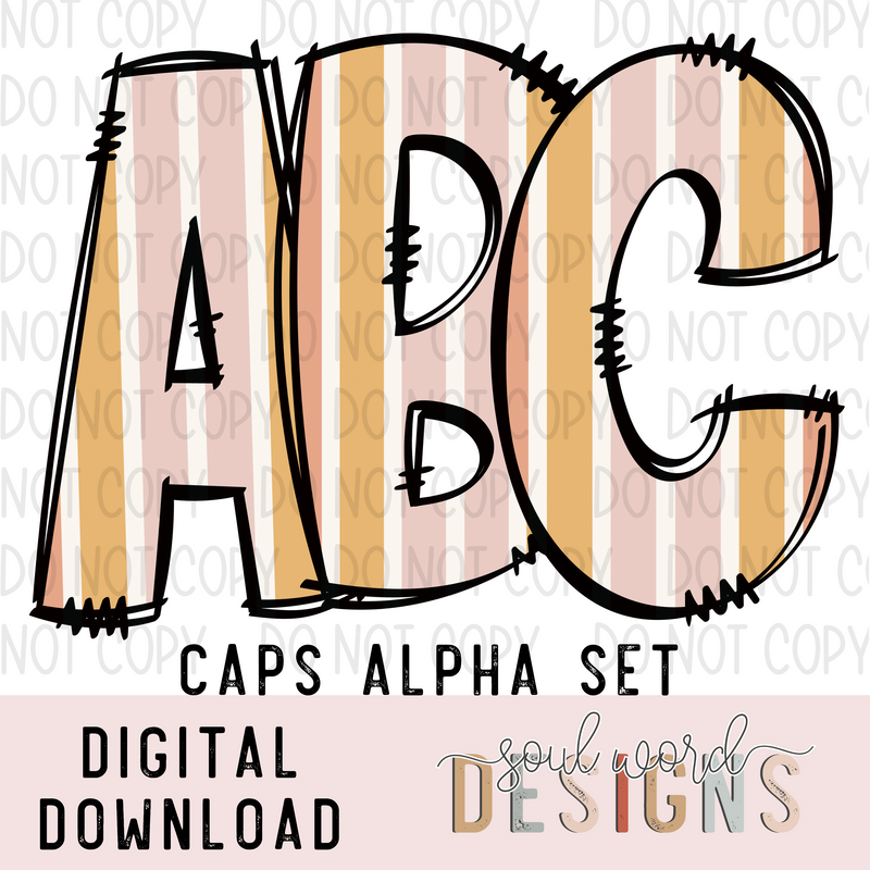 Retro Vertical Stripe Doodle Caps Alpha Set - DIGITAL DOWNLOAD