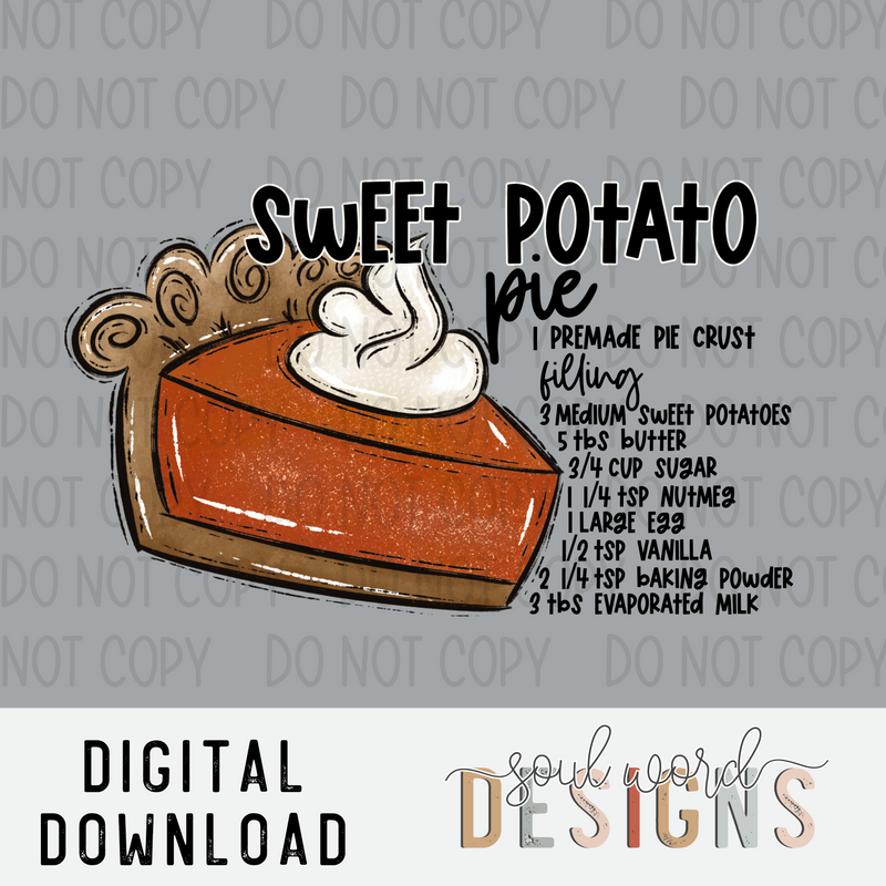 Sweet Potato Pie Recipe - DIGITAL DOWNLOAD