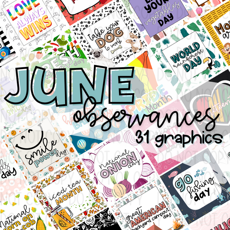 June Observances Social Media Post Graphics DIGITAL DOWNLOAD Olive Soul