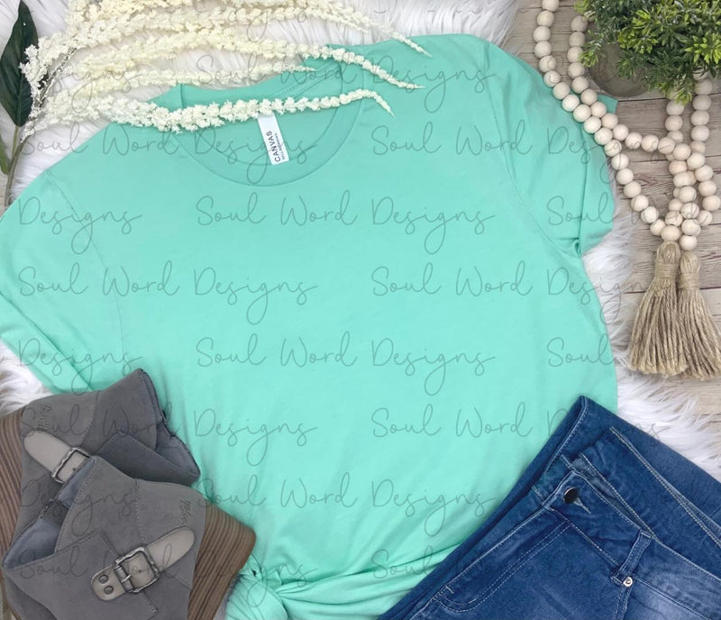 Bella Canvas 3001CVC Heather Mint Tee Flat Lay Mockup - DIGITAL DOWNLOAD