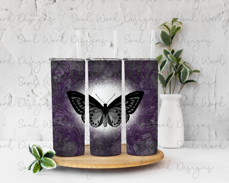 Purple Grunge Butterfly Skinny Straight Tumbler Design - DIGITAL DOWNLOAD