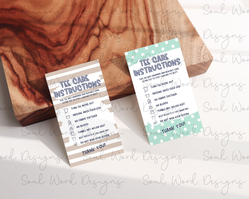 Tan Stripes Tee Care Instruction Cards - Wholesale Filler