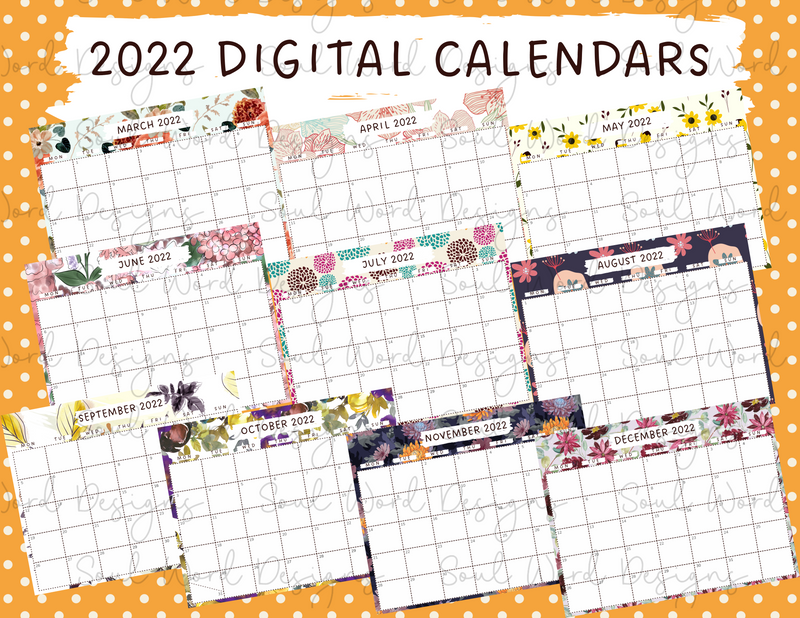 2022 Digital Floral Calendars - DIGITAL DOWNLOAD