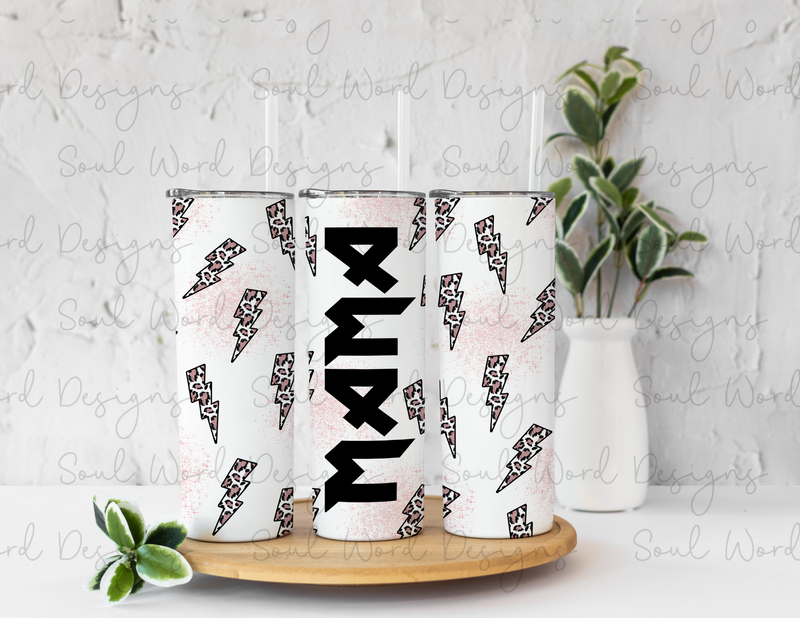 Mama Pink Leopard Lightning Skinny Straight Tumbler Design - DIGITAL DOWNLOAD