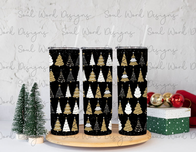 Elegant Christmas Trees Black Skinny Straight Tumbler Design - DIGITAL DOWNLOAD
