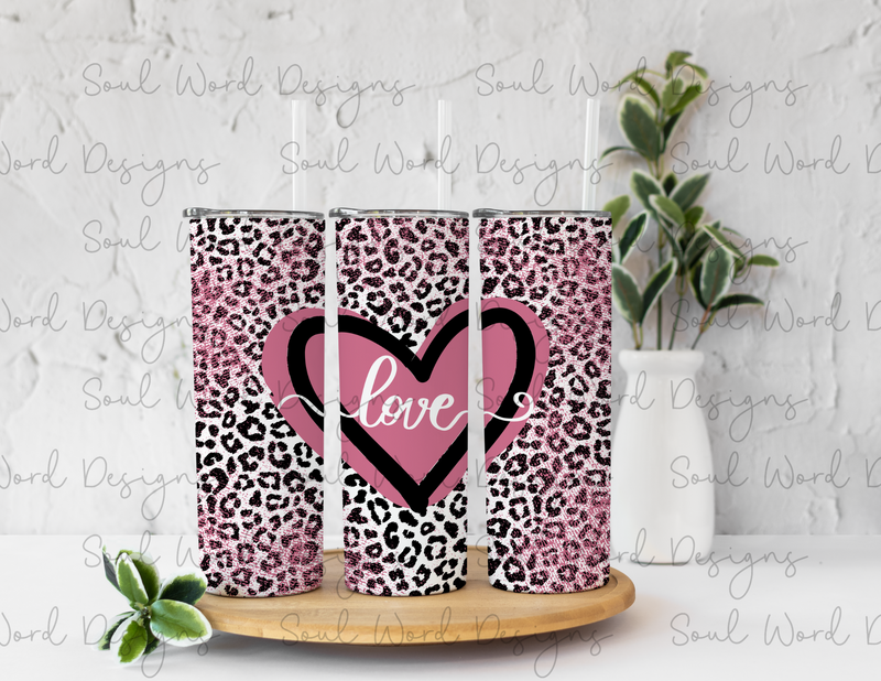 Love Leopard Pink Grunge Skinny Straight Tumbler Design - DIGITAL DOWNLOAD