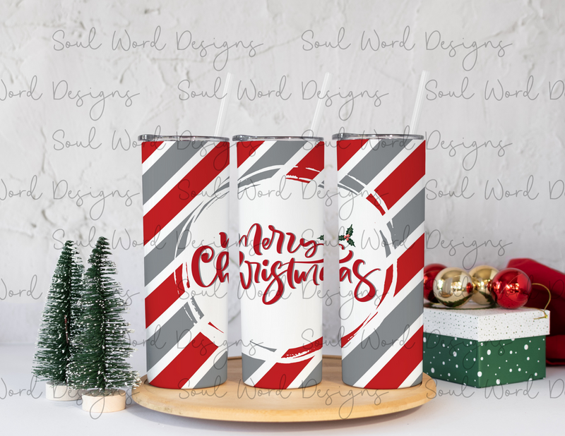 Merry Christmas Red/Gray Skinny Straight Tumbler Design - DIGITAL DOWNLOAD