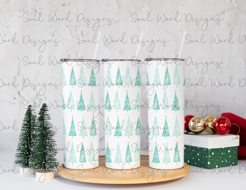 Pastel Christmas Trees Skinny Straight Tumbler Design - DIGITAL DOWNLOAD