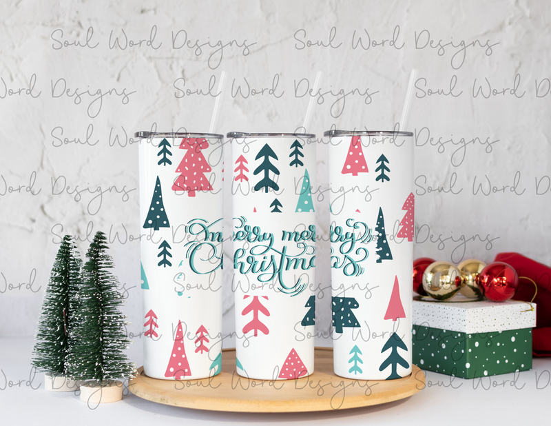 Merry Merry Christmas Trees Skinny Straight Tumbler Design - DIGITAL DOWNLOAD