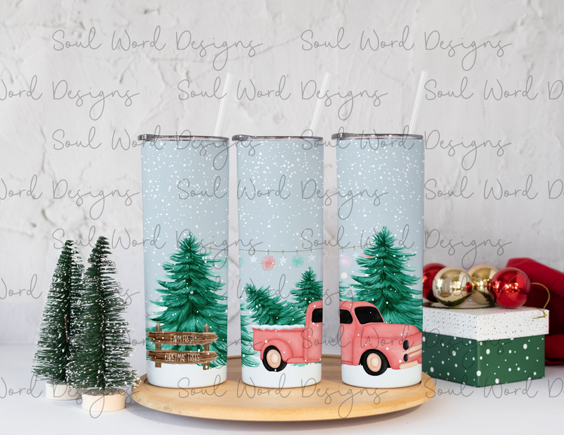 Pink Truck Christmas Skinny Straight Tumbler Design - DIGITAL DOWNLOAD