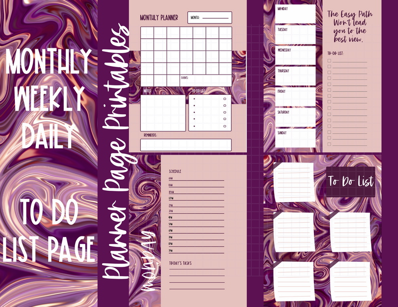 Planner Printables Burgundy/Purple Marble - DIGITAL FILES