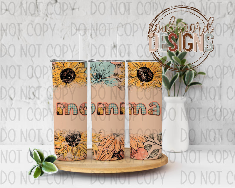 Momma Floral Gingham Skinny Straight Tumbler Design - DIGITAL DOWNLOAD