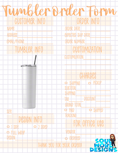 Tumbler Order Form Printable - DIGITAL FILES