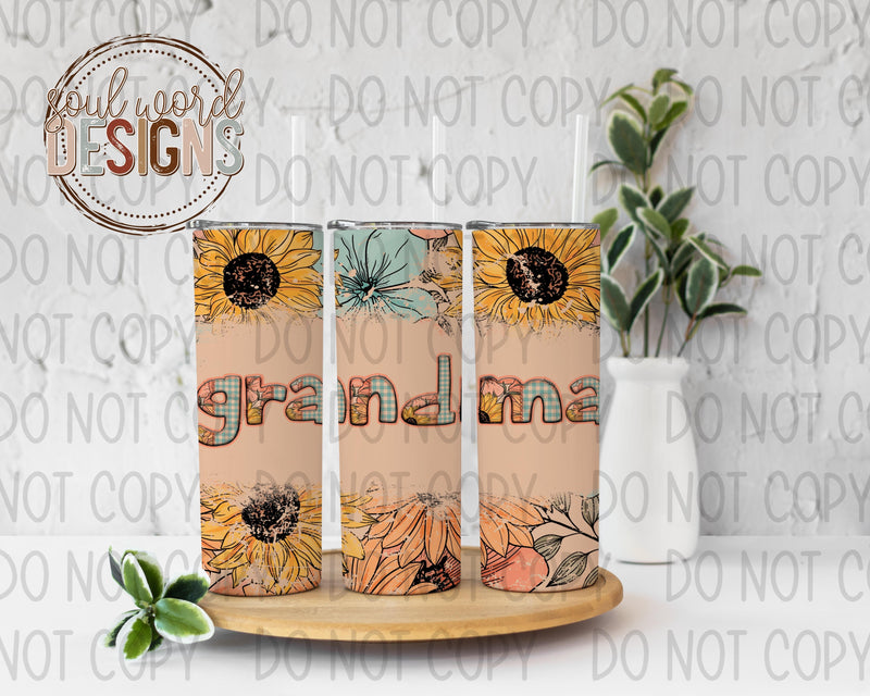 Grandma Floral Gingham Skinny Straight Tumbler Design - DIGITAL DOWNLOAD