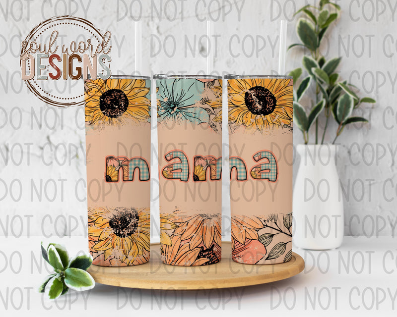 Mama Floral Gingham Skinny Straight Tumbler Design - DIGITAL DOWNLOAD