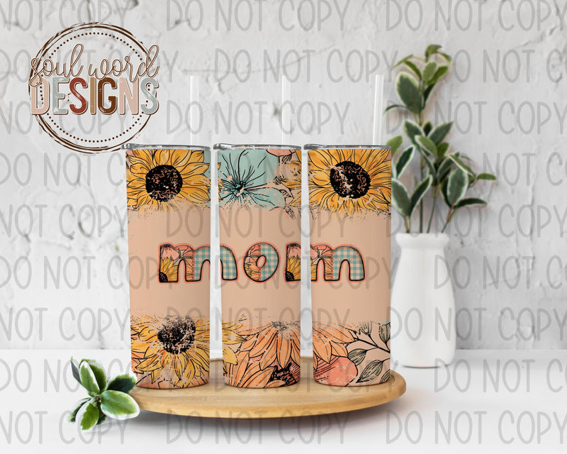 Mom Floral Gingham Skinny Straight Tumbler Design - DIGITAL DOWNLOAD