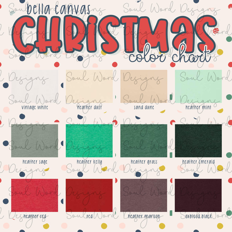 Christmas Bella Canvas Color Chart - DIGITAL DOWNLOAD