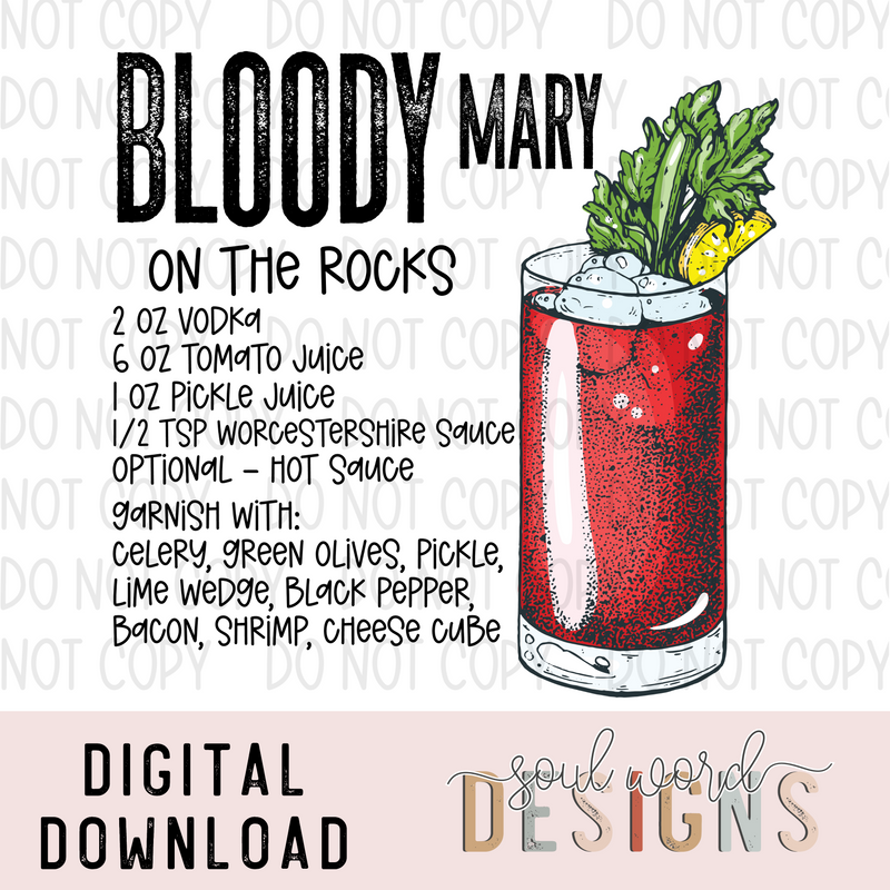 Bloody Mary Cocktail Recipe - DIGITAL DOWNLOAD