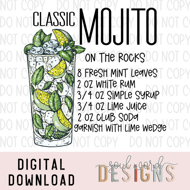 Classic Mojito Cocktail Recipe - DIGITAL DOWNLOAD